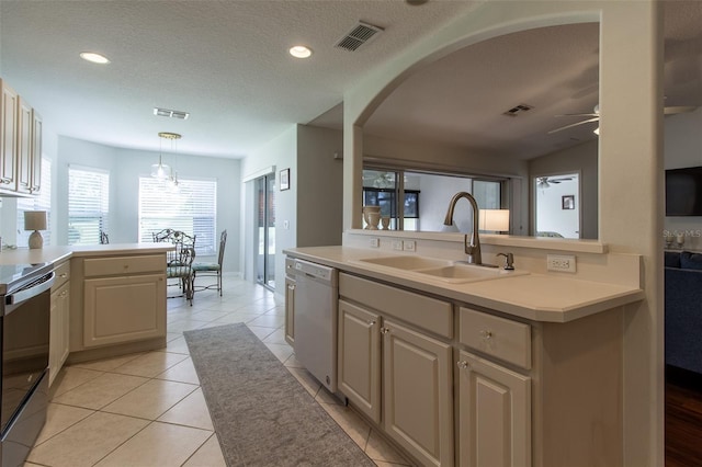 15691 SW 11th Court Rd, Ocala, FL 34473 - kitchen with visible vents, white dishwasher, ceiling fan, arched walkways, and a sink