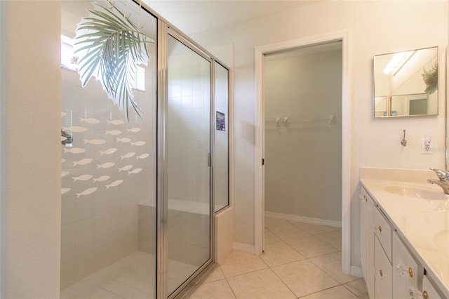 15691 SW 11th Court Rd, Ocala, FL 34473 - full bathroom with vanity, tile patterned flooring, and a stall shower