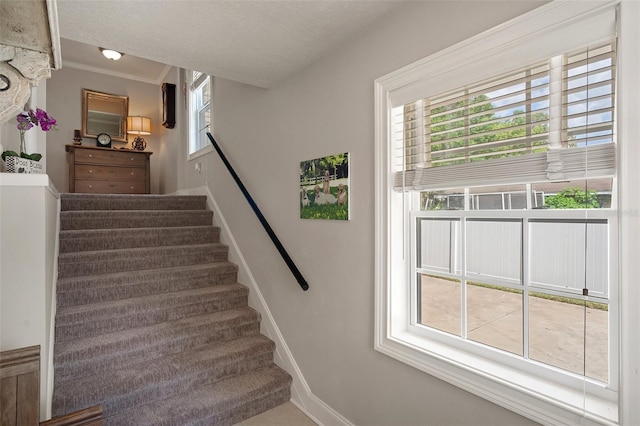536 NW 7th Ave, Crystal River, FL 34428 - stairway with baseboards and a textured ceiling