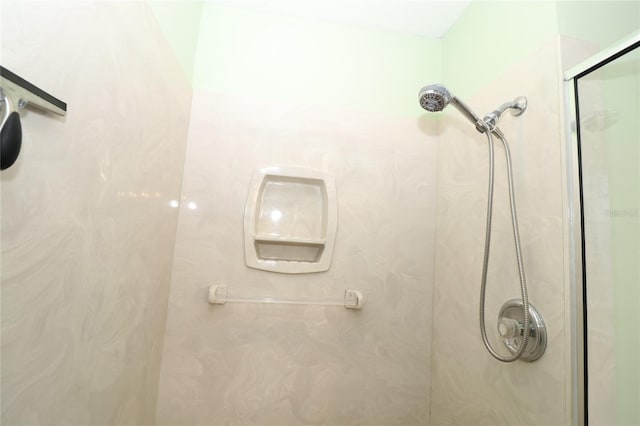 bathroom featuring a shower with shower door
