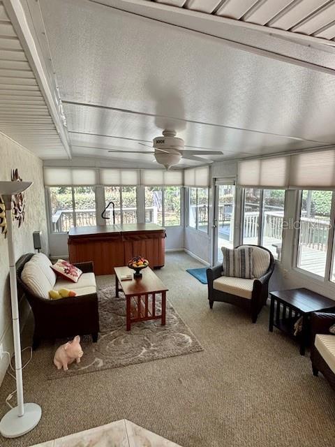 4145 SE 3rd St, Ocala, FL 34471 - sunroom / solarium with ceiling fan, a hot tub, and carpet
