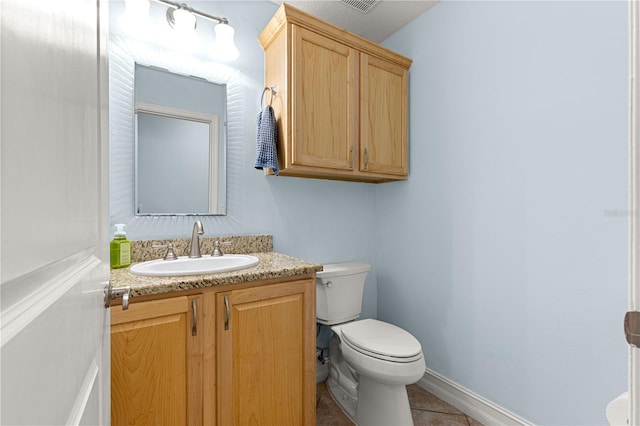 6045 SE 99th Pl, Belleview, FL 34420 - half bathroom featuring visible vents, tile patterned flooring, vanity, baseboards, and toilet