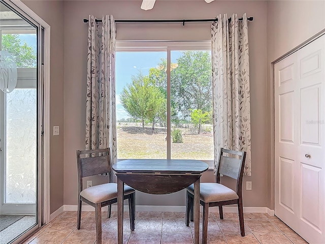 dining space with baseboards and plenty of natural light