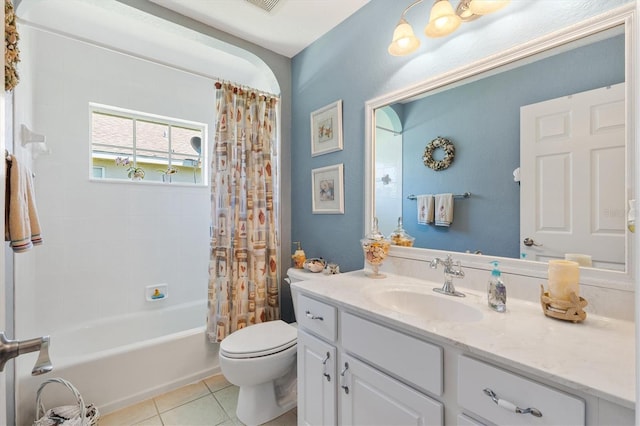 12147 SE 173rd Pl, Summerfield, FL 34491 - full bathroom with toilet, shower / bath combination with curtain, tile patterned flooring, and vanity