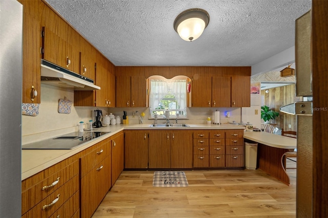 23737 NW Mallard Ave, Dunnellon, FL 34431 - kitchen featuring under cabinet range hood, brown cabinetry, and a sink