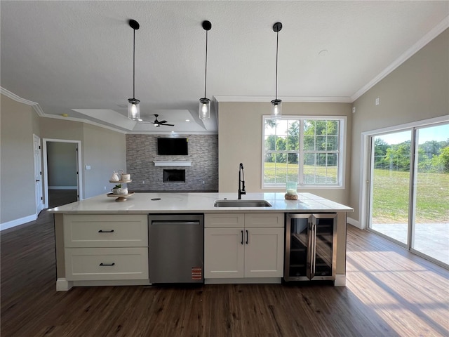 13430 NE 30th Ct, Anthony, FL 32617 - kitchen with a sink, dishwasher, wine cooler, dark wood-style flooring, and open floor plan