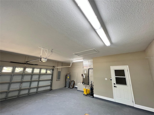 13430 NE 30th Ct, Anthony, FL 32617 - garage with electric water heater, a garage door opener, electric panel, heating unit, and baseboards