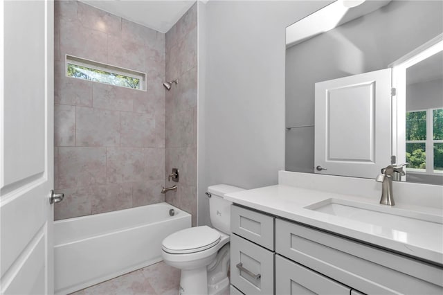 full bathroom with vanity, plenty of natural light, bathtub / shower combination, and toilet