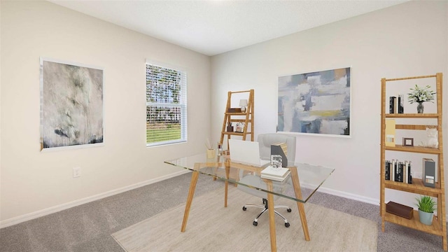 carpeted office with baseboards