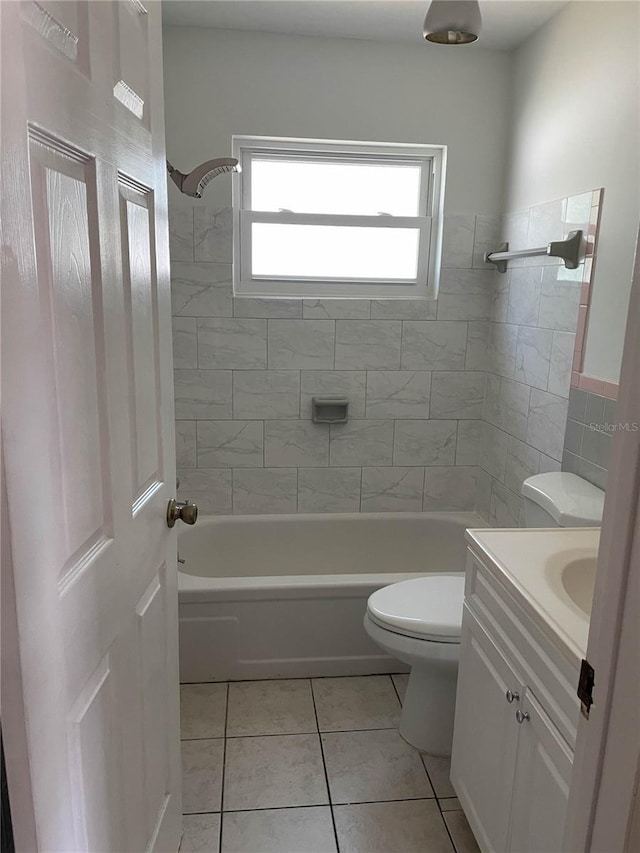 full bathroom with toilet, tile patterned floors, bathtub / shower combination, and vanity