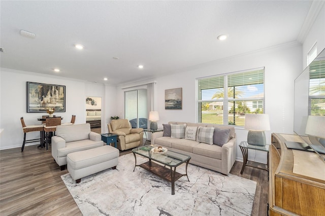 7706 SW 89th Ct, Ocala, FL 34481 - living area featuring recessed lighting, crown molding, and wood finished floors