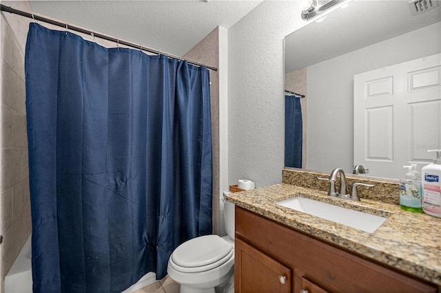 6306 Pecan Crse, Ocala, FL 34472 - full bathroom featuring toilet, vanity, a textured ceiling, curtained shower, and a textured wall