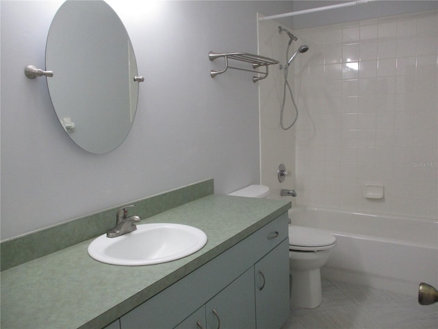 full bathroom featuring toilet, tile patterned floors, shower / bath combination, and vanity
