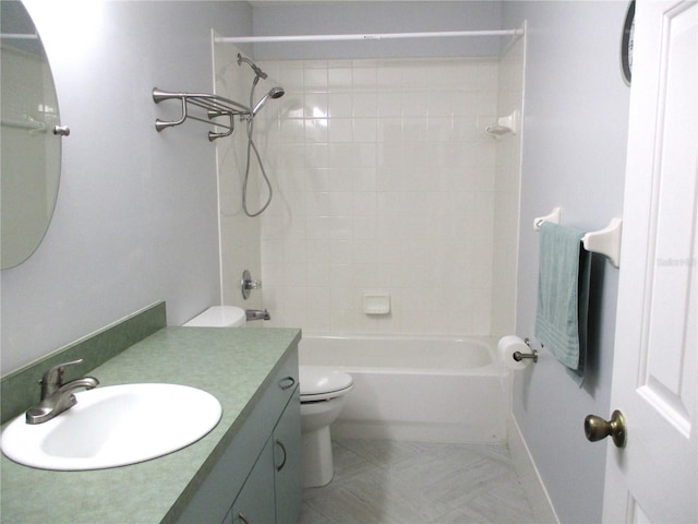 full bathroom with toilet, washtub / shower combination, and vanity