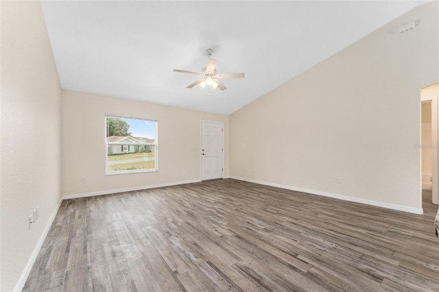69 Juniper Trail Loop, Ocala, FL 34480 - empty room featuring vaulted ceiling, wood finished floors, baseboards, and ceiling fan