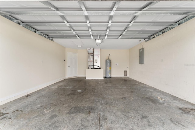 69 Juniper Trail Loop, Ocala, FL 34480 - garage featuring electric panel, electric water heater, heating unit, a garage door opener, and concrete block wall