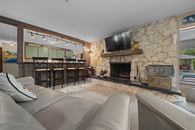 4710 SE 30th Ct, Ocala, FL 34480 - living room with rail lighting and a fireplace