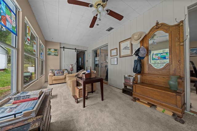 4710 SE 30th Ct, Ocala, FL 34480 - carpeted office space featuring a ceiling fan, visible vents, and a barn door
