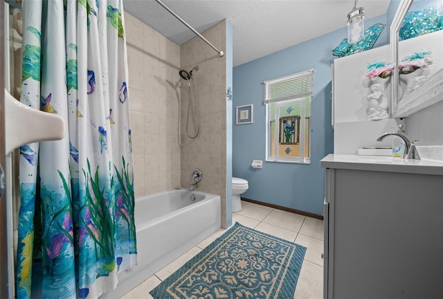 4710 SE 30th Ct, Ocala, FL 34480 - full bathroom with vanity, toilet, shower / bathtub combination with curtain, a textured ceiling, and tile patterned floors