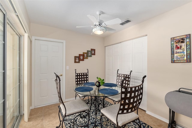 6858 SW 111th Loop, Ocala, FL 34476 - dining room featuring light tile patterned floors, baseboards, ceiling fan, and visible vents