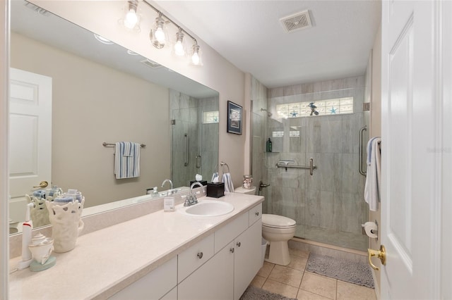 6858 SW 111th Loop, Ocala, FL 34476 - full bathroom featuring tile patterned flooring, vanity, toilet, a shower stall, and visible vents