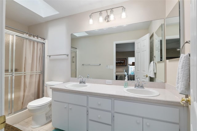 6858 SW 111th Loop, Ocala, FL 34476 - ensuite bathroom with ensuite bathroom, a sink, a skylight, and a shower stall