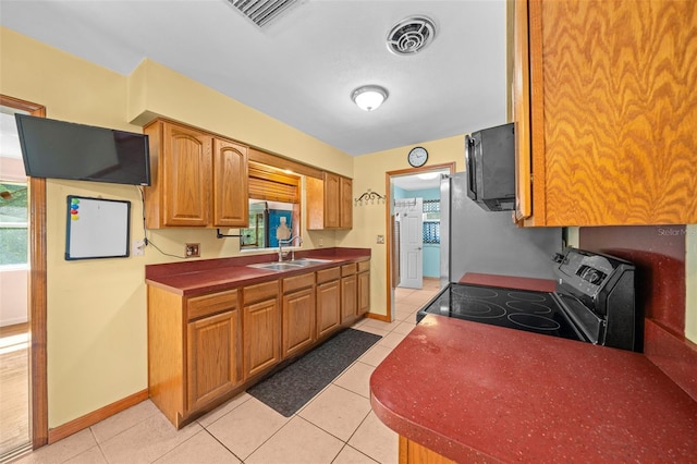 31 N Harrison St, Beverly Hills, FL 34465 - kitchen with baseboards, visible vents, black electric range, and a sink