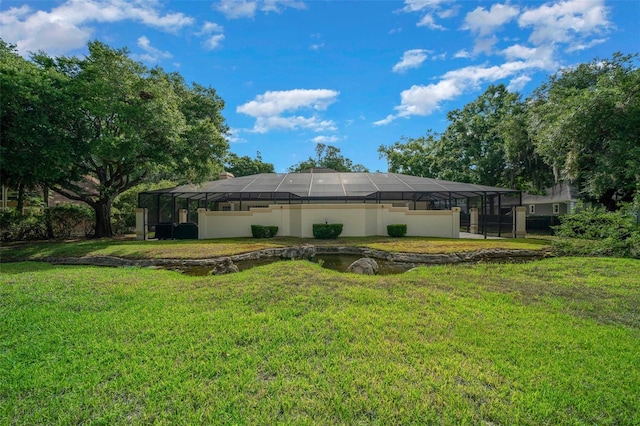 view of home's exterior featuring a yard and a lanai