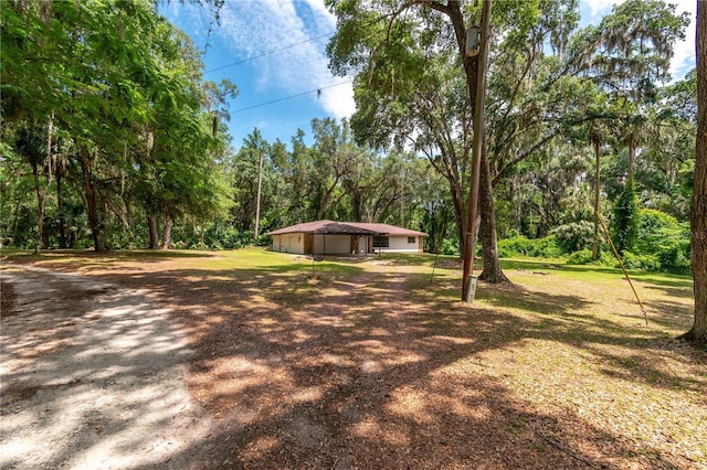 1406 SE Wacahoota Rd, Micanopy, FL 32667 - view of green lawn featuring driveway and a detached garage
