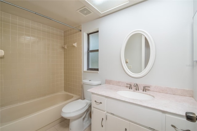 1406 SE Wacahoota Rd, Micanopy, FL 32667 - bathroom featuring toilet, vanity, washtub / shower combination, and tile patterned flooring