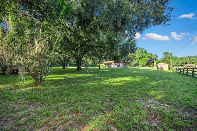 13232 NE 39th Ter, Anthony, FL 32617 - view of yard with a storage unit, fence, and an outdoor structure