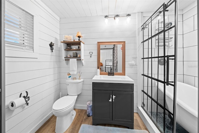 13232 NE 39th Ter, Anthony, FL 32617 - full bath featuring wooden ceiling, toilet, wooden walls, vanity, and wood finished floors