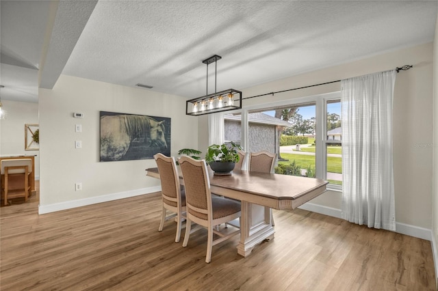 5326 NW 76th Ct, Ocala, FL 34482 - dining area with wood finished floors, baseboards, a chandelier, and a textured ceiling