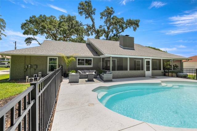 5326 NW 76th Ct, Ocala, FL 34482 - view of swimming pool featuring outdoor lounge area, a sunroom, fence, and a patio area