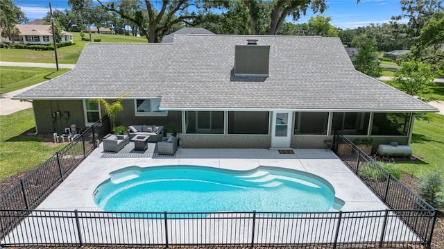 5326 NW 76th Ct, Ocala, FL 34482 - view of pool featuring an outdoor hangout area, a patio, and a sunroom