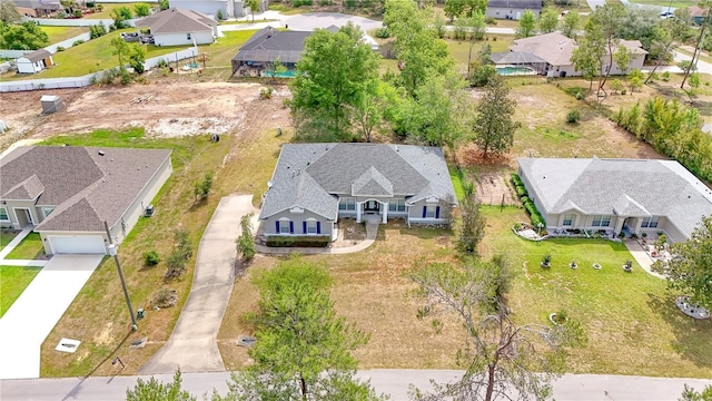 birds eye view of property with a residential view