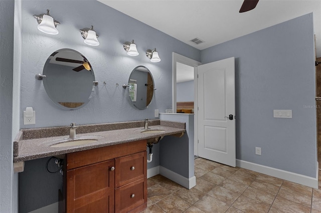 260 Country Circle Dr W, Port Orange, FL 32128 - full bathroom with a ceiling fan, tile patterned floors, visible vents, and a sink