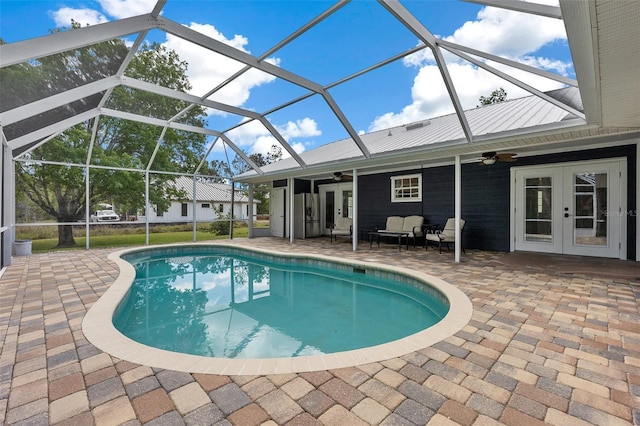 260 Country Circle Dr W, Port Orange, FL 32128 - pool featuring ceiling fan, a patio, french doors, and glass enclosure