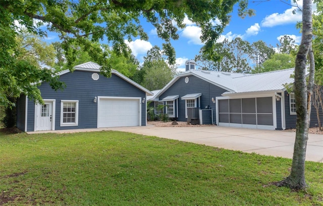 260 Country Circle Dr W, Port Orange, FL 32128 - ranch-style house featuring a garage, an outbuilding, a chimney, and a front yard