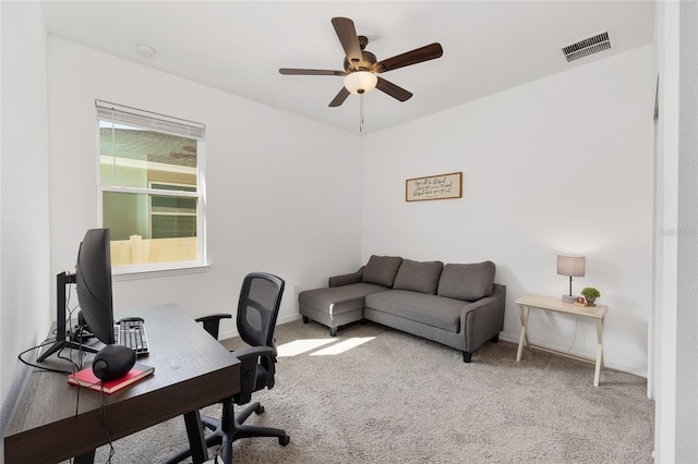 6342 SW 77th Ave, Ocala, FL 34474 - carpeted home office with a ceiling fan, baseboards, and visible vents