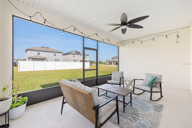 6342 SW 77th Ave, Ocala, FL 34474 - sunroom / solarium featuring a residential view and ceiling fan