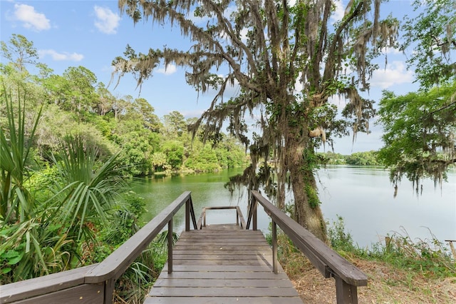 view of dock with a water view