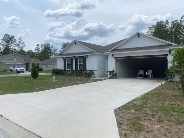 12 Hickory Course Way, Ocala, FL 34472 - ranch-style house featuring concrete driveway, stucco siding, an attached garage, and a front lawn