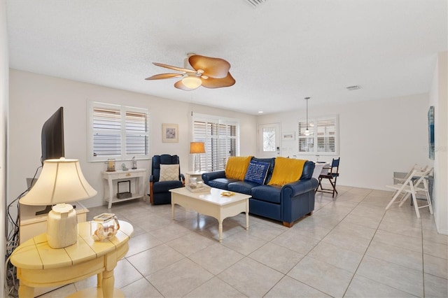 1736 Watts Mill Way, The Villages, FL 32162 - living area featuring ceiling fan and light tile patterned floors