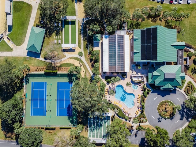 aerial view of a pool