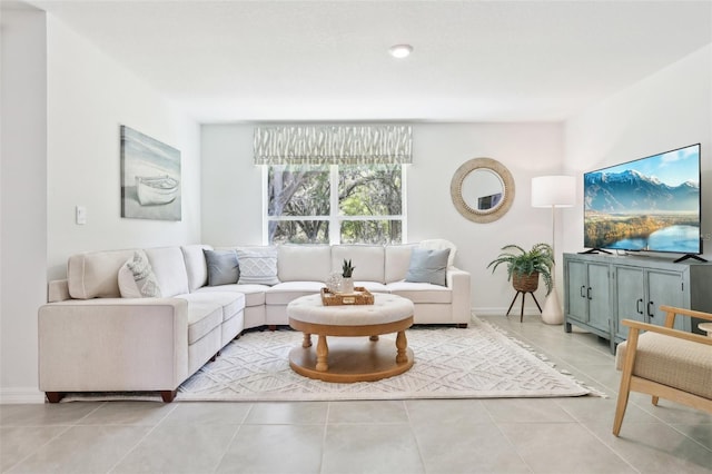 living area with light tile patterned floors