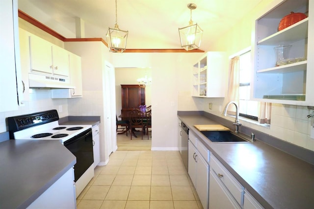 5351 SW 80th Pl, Ocala, FL 34476 - kitchen featuring range with electric stovetop, under cabinet range hood, a sink, dishwasher, and open shelves