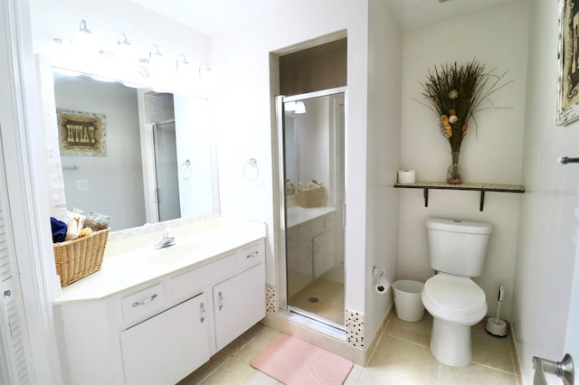 5351 SW 80th Pl, Ocala, FL 34476 - bathroom featuring tile patterned floors, a shower stall, vanity, and toilet