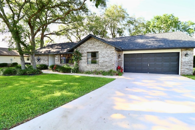 5351 SW 80th Pl, Ocala, FL 34476 - single story home with brick siding, concrete driveway, an attached garage, a front yard, and roof with shingles