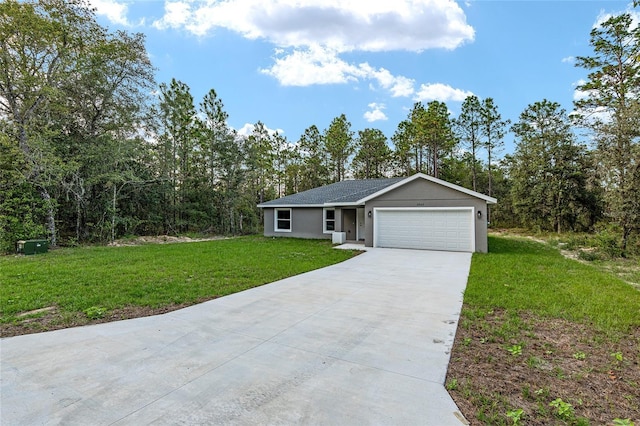 23163 NW Shamrock Ave, Dunnellon, FL 34431 - single story home featuring concrete driveway, an attached garage, a front lawn, and stucco siding